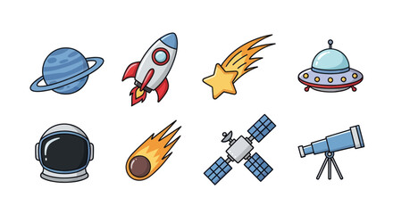 Cartoon space elements on white background © angelina