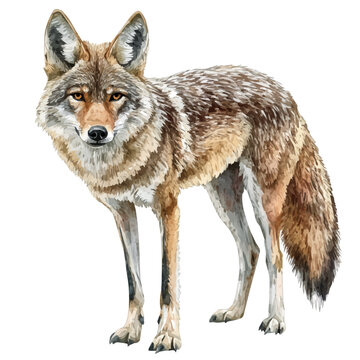 Coyote, charming watercolor vector with soft tones and graceful design, isolated on a white background.