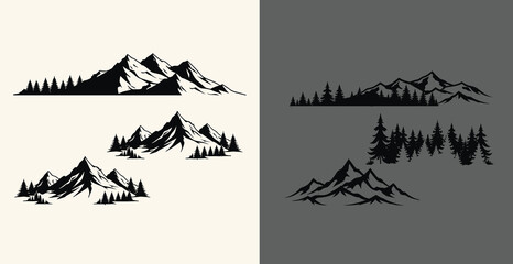 Fototapeta premium Mountain ranges with trees in silhouette on contrasting backgrounds