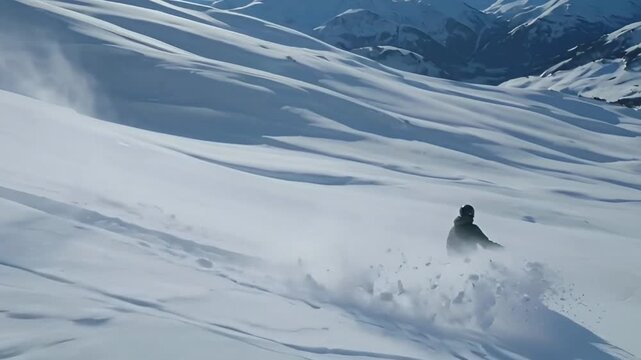 Snowboarder Making a Sharp Turn in Deep Powder