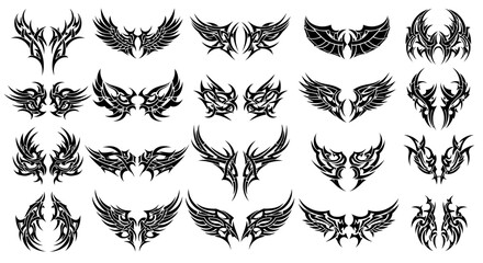 tribal wings tattoo designs, black ink art