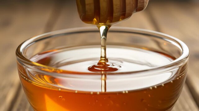 Honey stick and bowl of honey, close-up
