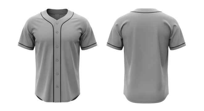 Gray Baseball Jersey Mockup Front and Back View Isolated on White Background