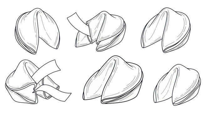 Fortune Cookies Collection Hand Drawn Sketch Illustration