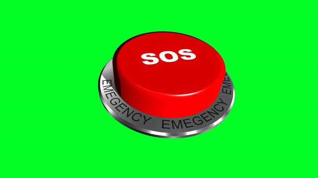 SOS  Button With Ring Reading Emergency On Green Screen