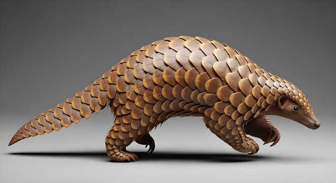 Sunda pangolin with detailed protective scales in professional studio quality. Isolated on White background