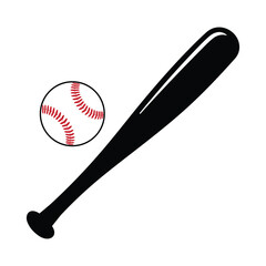 Baseball bat and ball silhouette icon isolated on white background. Sports equipment icons.
