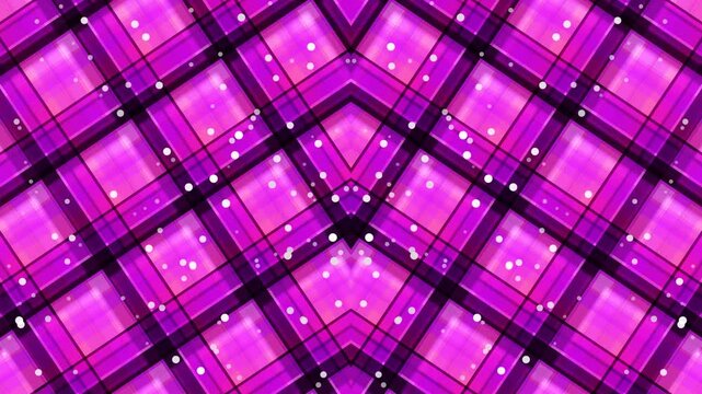 Vibrant purple kaleidoscopic geometric pattern with symmetrical lines and diamonds.