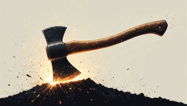 Axe hitting rock sparks