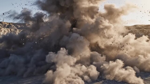 explosion in quarry, blasting rock, mining, dust, demolition, blast