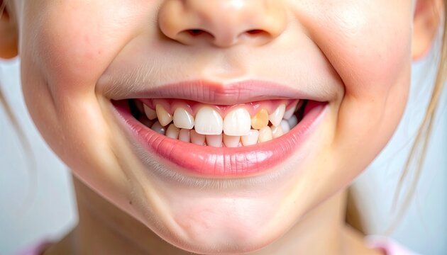 Close-up of a smiling child showing healthy teeth and joyful expression in a portrait view