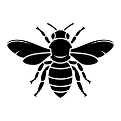 Black Silhouette of a Flying Bee Icon on White Background