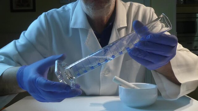 Chemist in a laboratory preparing a compound