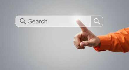 Fototapeta premium Hand interacting with a search bar on a digital interface, emphasizing online search functionality