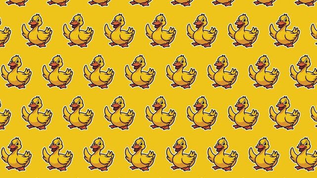 Seamless Cute Duck Pattern, Cartoon Yellow Duckling Vector Background, Kids Repeat Design