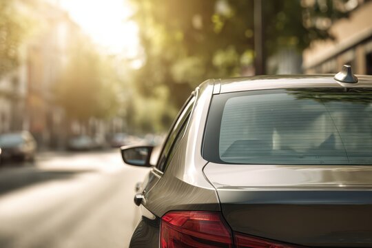 Back window sticker template on a sunlit street car