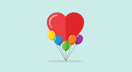 Naklejka premium Red Heart Balloon with Colorful Small Balloons Floating Together.