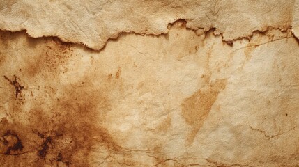 Fototapeta premium Close-up of aged parchment paper with coffee and tea stains, crinkles and worn edges for a vintage writing backdrop