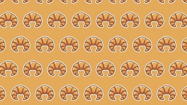 Seamless Croissant Pattern Background, Cute Cartoon Breakfast Pastry Repeat Design, Animated Loopable Bakery Vector for Fabric and Wallpaper