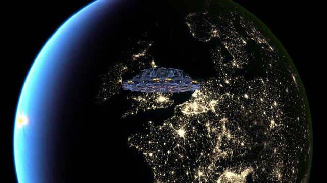 地球とUFO　3DCGレンダリング