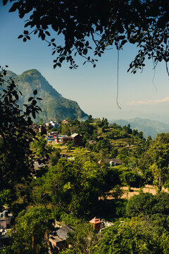 View of Traditional Villages and Himalayan Foothills from Bandipur Viewpoint, Nepal