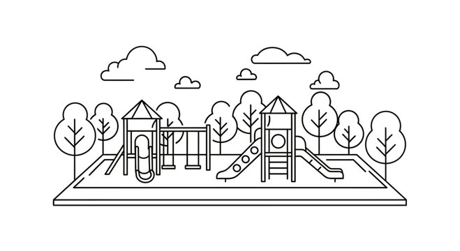 Black and white illustration playground equipment.