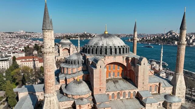 Historic Hagia Sophia mosque overlooking Bosphorus in Istanbul Turkey