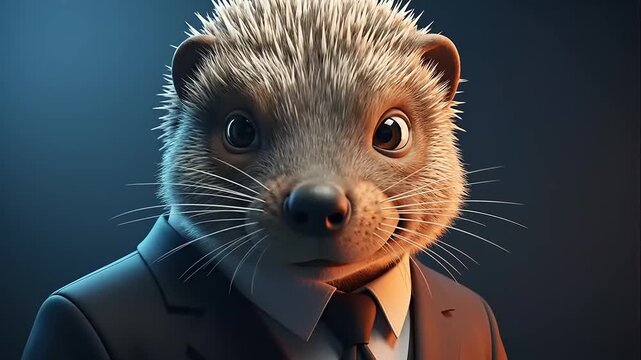 Hedgehog in Suit Looking Around Professionally.