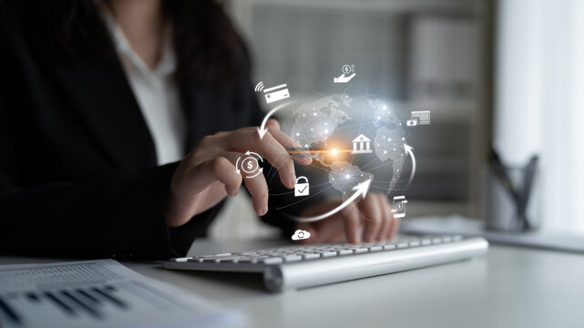 Worldwide digital payment network showing secure financial transactions. Digital payment supports transfer, digital payment ensures security, boosts convenience, drives global finance. Latch