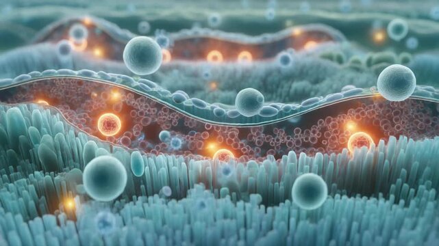 Cinematic visualization of INTERFERON transforming cellular nucleus into bio-luminescent structure