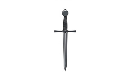 Medieval Sword with Sharp Metallic Blade Isolated on White Background