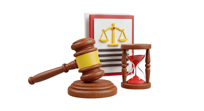 Law Gavel, Scales of Justice, and Hourglass