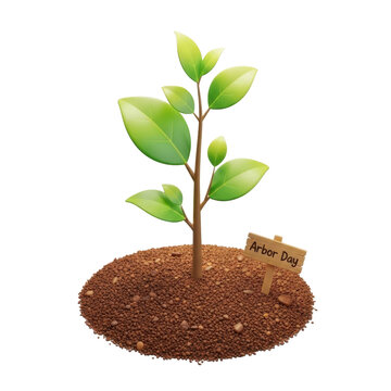 Arbor Day seedling with sign, plant