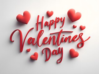 Happy Valentines Day Calligraphy with red hearts on white background