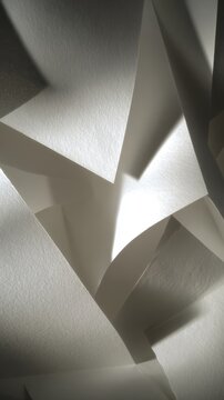 Folded paper abstract, geometric creases, light and shadow play, white origami style