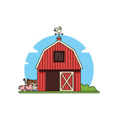 Vibrant Farm Barn with Animals