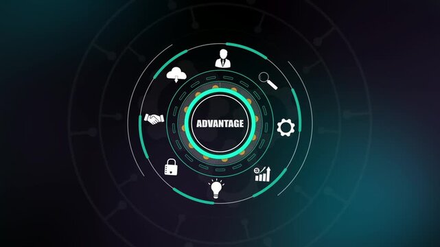 Innovative business advantage concept, futuristic digital growth strategy, global corporate management, professional technology solution network.