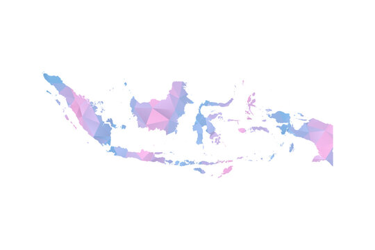 Indonesia Map - Polygon Style Vector Illustration in Pastel Blue and Pink Gradient, Low Poly Geometric Design, Isolated on White Background for Infographics and Education.
