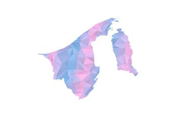 Obraz premium Brunei Map - Polygon Style Vector Illustration in Pastel Blue and Pink Gradient, Low Poly Geometric Design, Isolated on White Background for Infographics and Education.