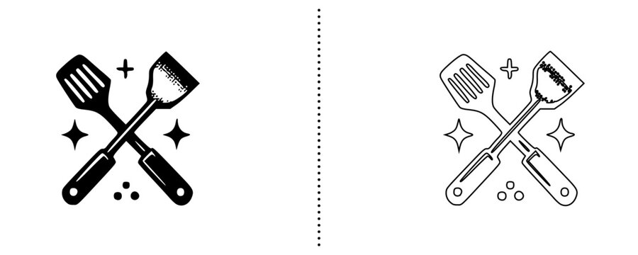 Crossed Spatula and Knife Icon Vector Set, Kitchen Cooking Utensil Symbol for Chef, Restaurant and Culinary Design, Modern Flat Cutlery Silhouette Isolated on White Background, Editable