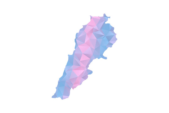 Lebanon Map - Polygon Style Vector Illustration in Pastel Blue and Pink Gradient, Low Poly Geometric Design, Isolated on White Background for Infographics and Education.