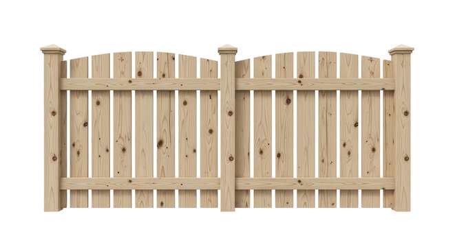 Wooden picket fence section on black background