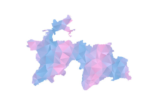 Tajikistan Map - Polygon Style Vector Illustration in Pastel Blue and Pink Gradient, Low Poly Geometric Design, Isolated on White Background for Infographics and Education.