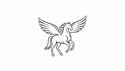 Obraz premium Mythical Pegasus Horse Flying with Wings, Outline Drawing, Fantasy Creature