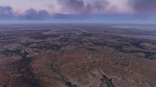 Side aerial drone view at dusk of the Marree Man. Australia