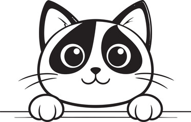 Obraz premium Cute cartoon cat peeking over a surface black vector