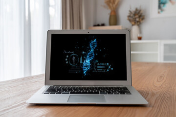 Fototapeta premium Medical science technology and futuristic healthcare virtual computer software analyze human health and diagnose disease for doctor data and medical research. brisk