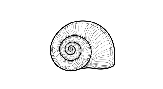 Detailed Black and White Illustration of a Snail Shell Spiral, Macro View, Natural Pattern