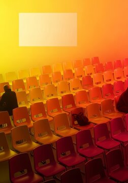 Dense indoor environment utilized as a heatwave relief center, featuring tightly packed seating and limited open space for occupants, hot, aid, packed