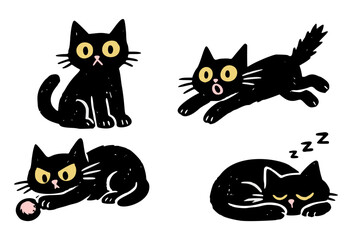 Black Cat Animal Vector Set Cute Funny Emotions Cartoon Collection Isolated Illustration © Artem Shevchenko